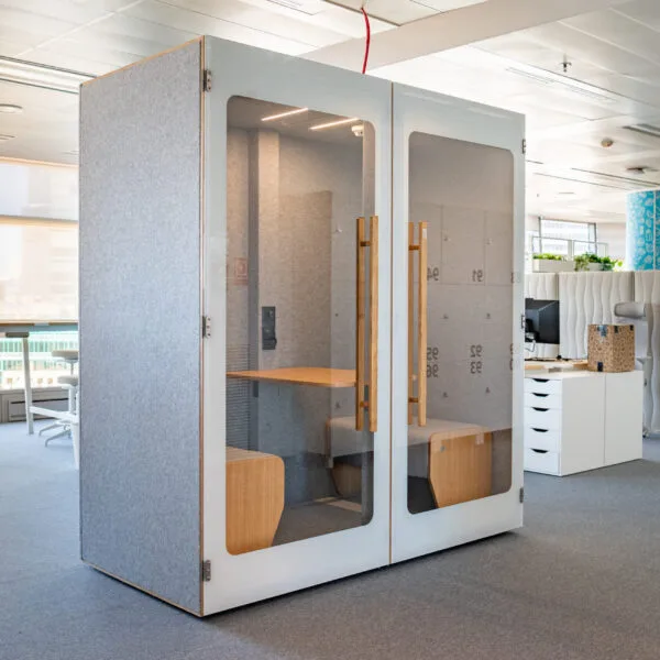 Square thumbnail of a light HIDE H2 acoustic booth with a numbered pattern on the interior wall